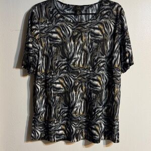 LEE Women's Black, Gray, and Gold Patterned Blouse